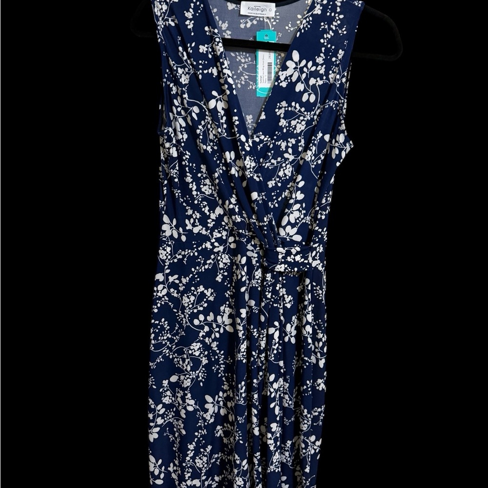 R3 Kaileigh Midnight Blue and Ivory Floral Midi Dress